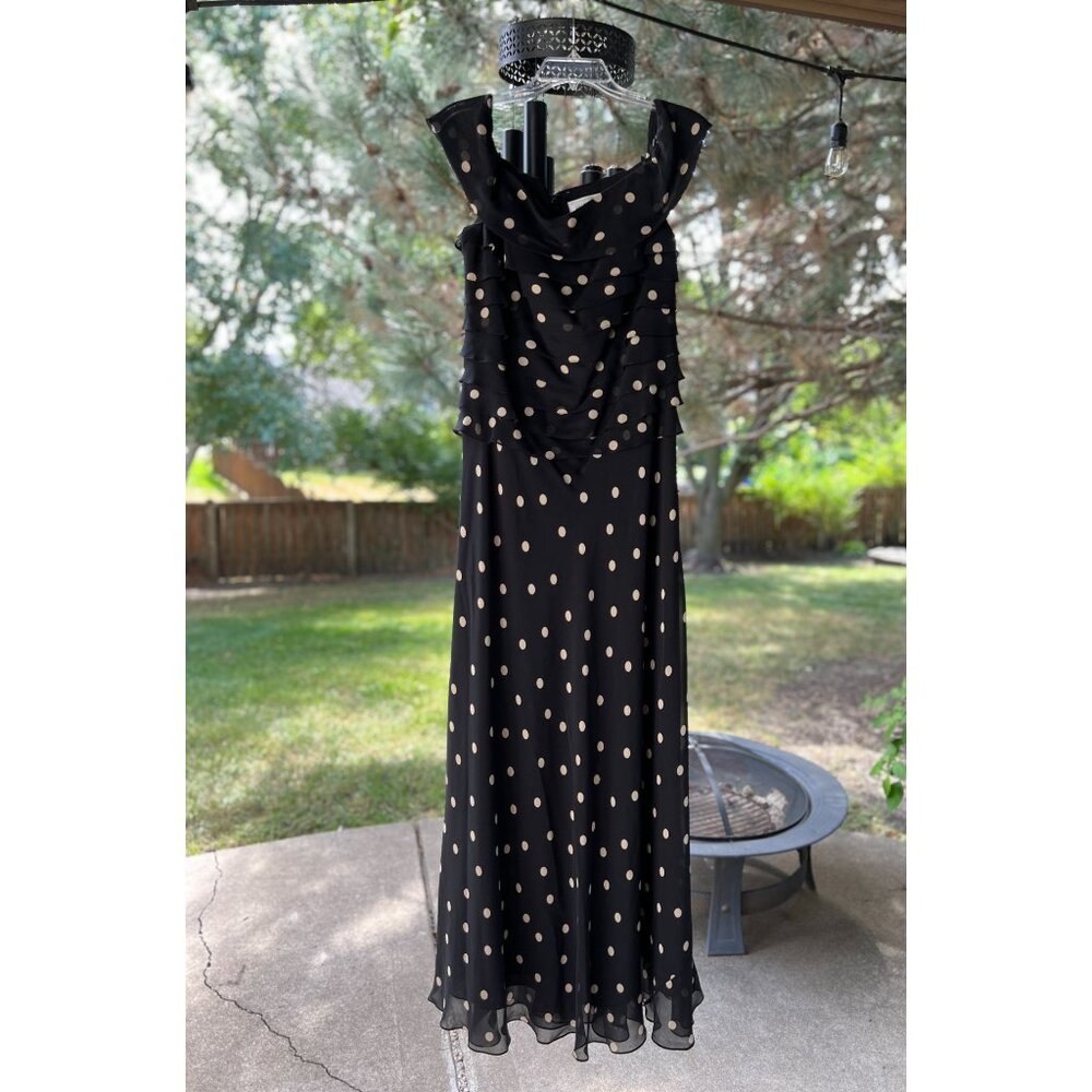 Vintage 90s hetta B Maxi Dress Sz 12 100% Silk Polka Dot Black White Sleeveless - Picture 4 of 13